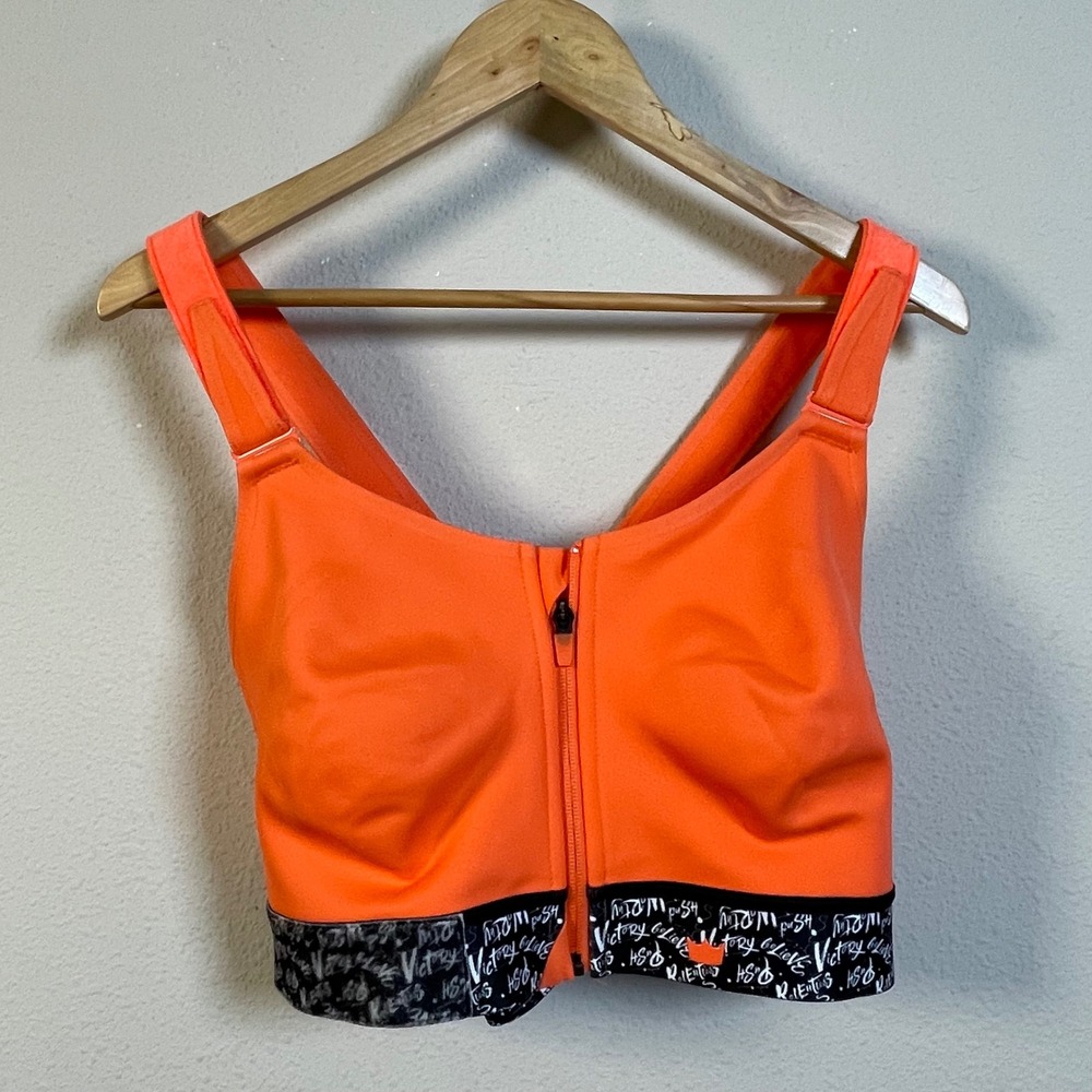 SHEFIT Ultimate Sports Bra Women 2LUX Neon Orange High Impact Zip Front